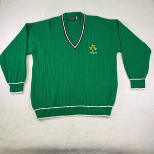 Aran Swallow V Neck Green Tennis Sweater Mens XL Embroidered Shamrock
